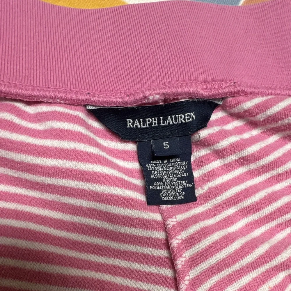 Ralph Lauren Girls Size5 Pink/White Striped Knit Shorts Drawstring Elastic k36.1